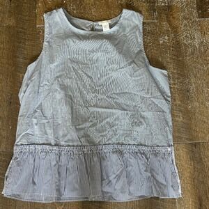 Kenar Womens XL Blue White Pinstripe Peplum Sleeveless Blouse Round Neck Top